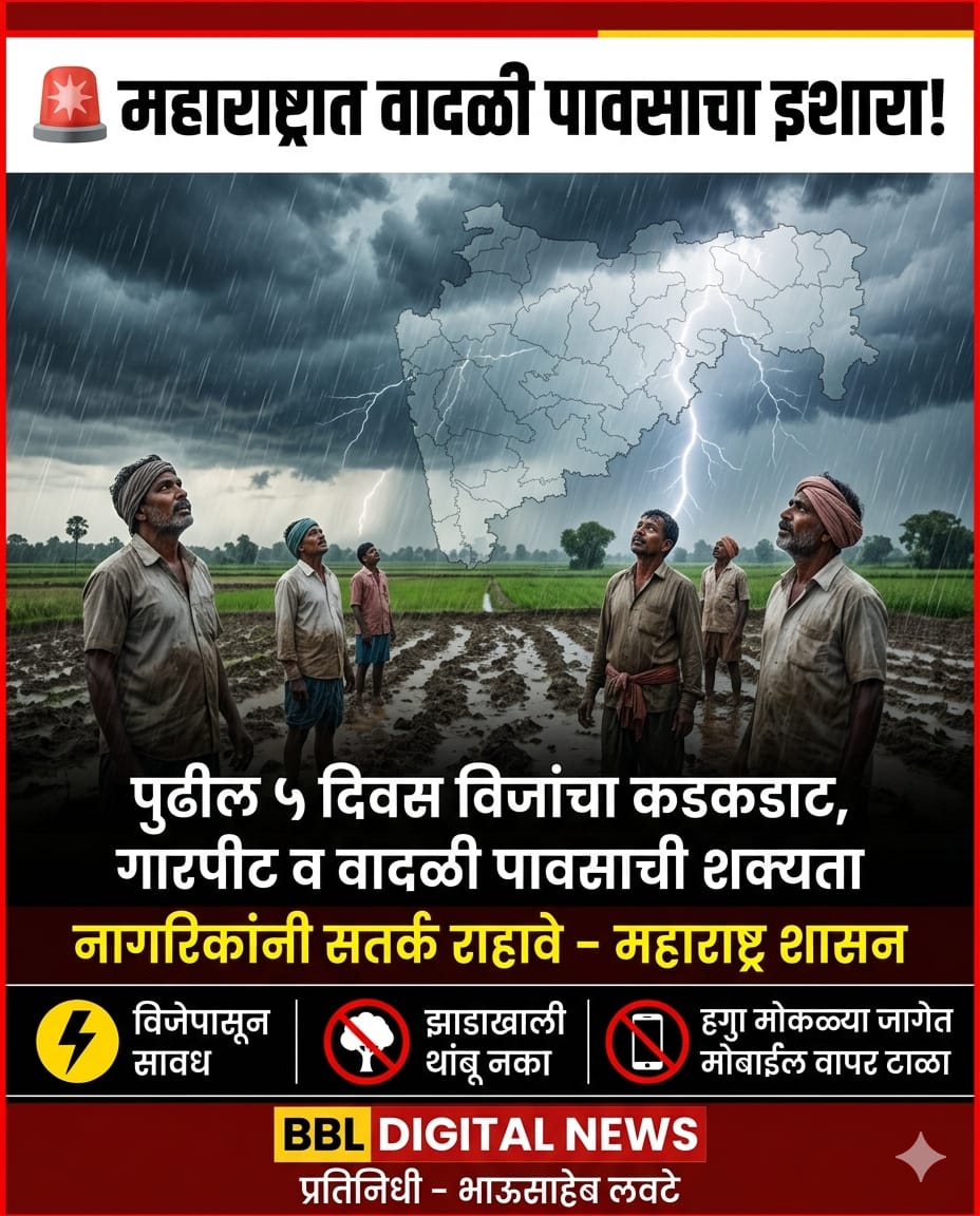संपूर्ण महाराष्ट्र वादळी पावसाचा इशारा सतर्क राहण्याचे निर्देश