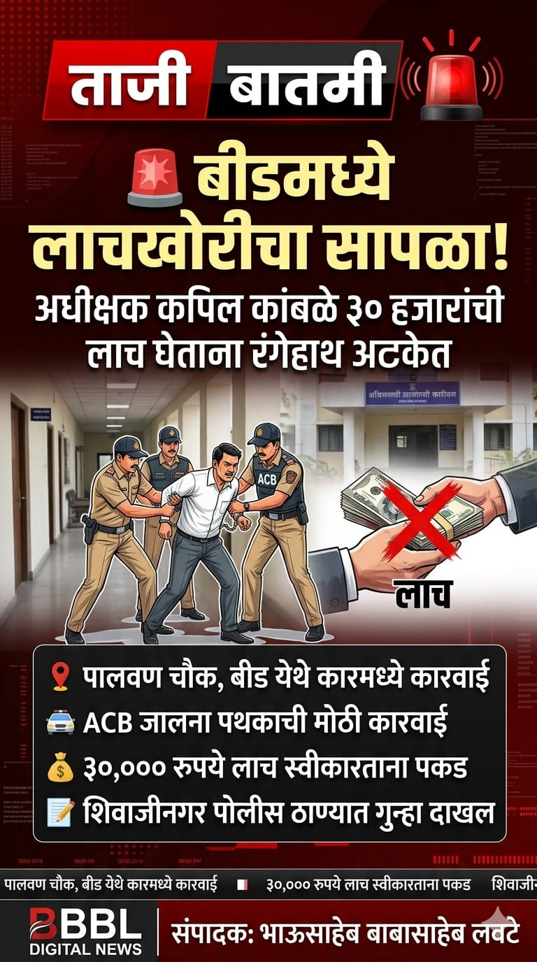 बीडमध्ये लाचखोरीचा सापळा: अधीक्षक कपिल कांबळे रंगेहाथ अटकेत