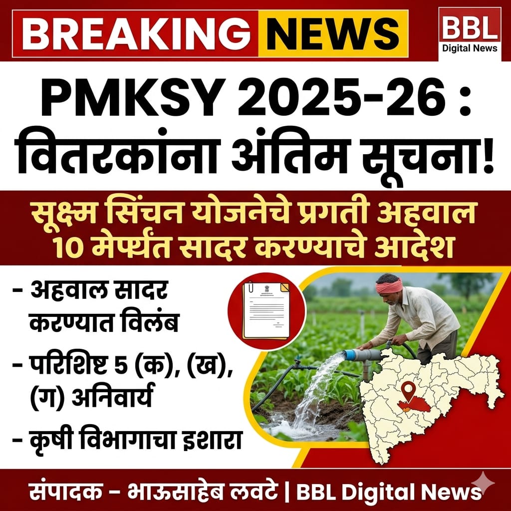PMKSY 2025-26 अंतर्गत सूक्ष्म सिंचन योजनेत वितरकांकडून अहवाल सादर करण्यास विलंब